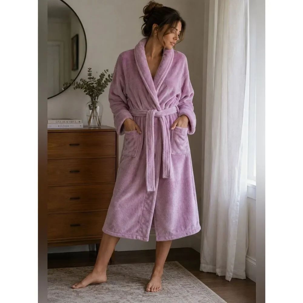 Oscar De La Renta Fleece Bath Robe Womens Size S/M Light Pink House Coat